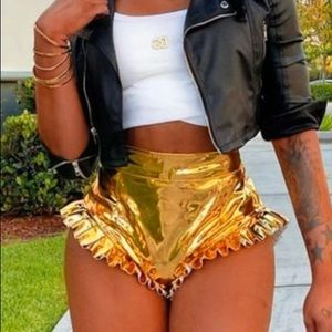 Ruffle Stretchy Metallic Shorts